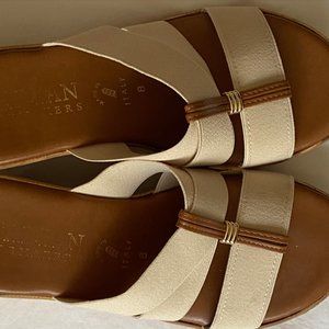 Slip-on, cork mini-platform sandals, size 8